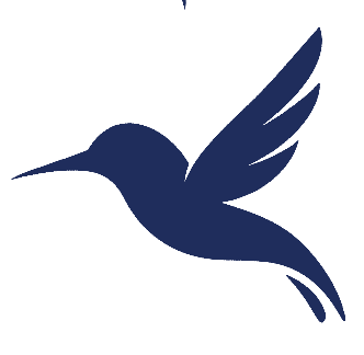 Silhouette of a hummingbird flying with its wings spread.