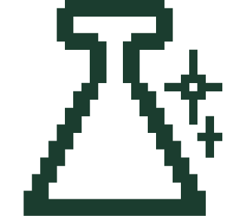 Icône pixelisée d'une fiole de potion avec des étoiles scintillantes à côté.