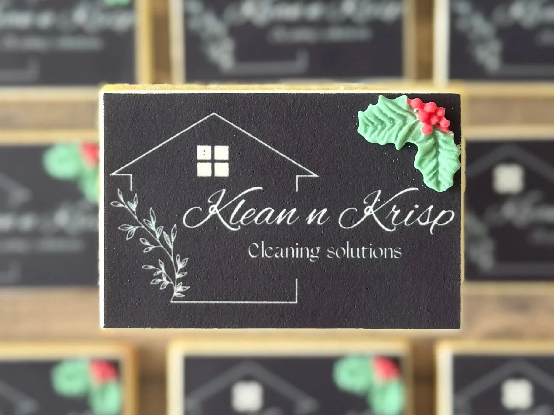Custom corporate cookies for Klean n Krisp Cleaning Solutions with Christmas logo design