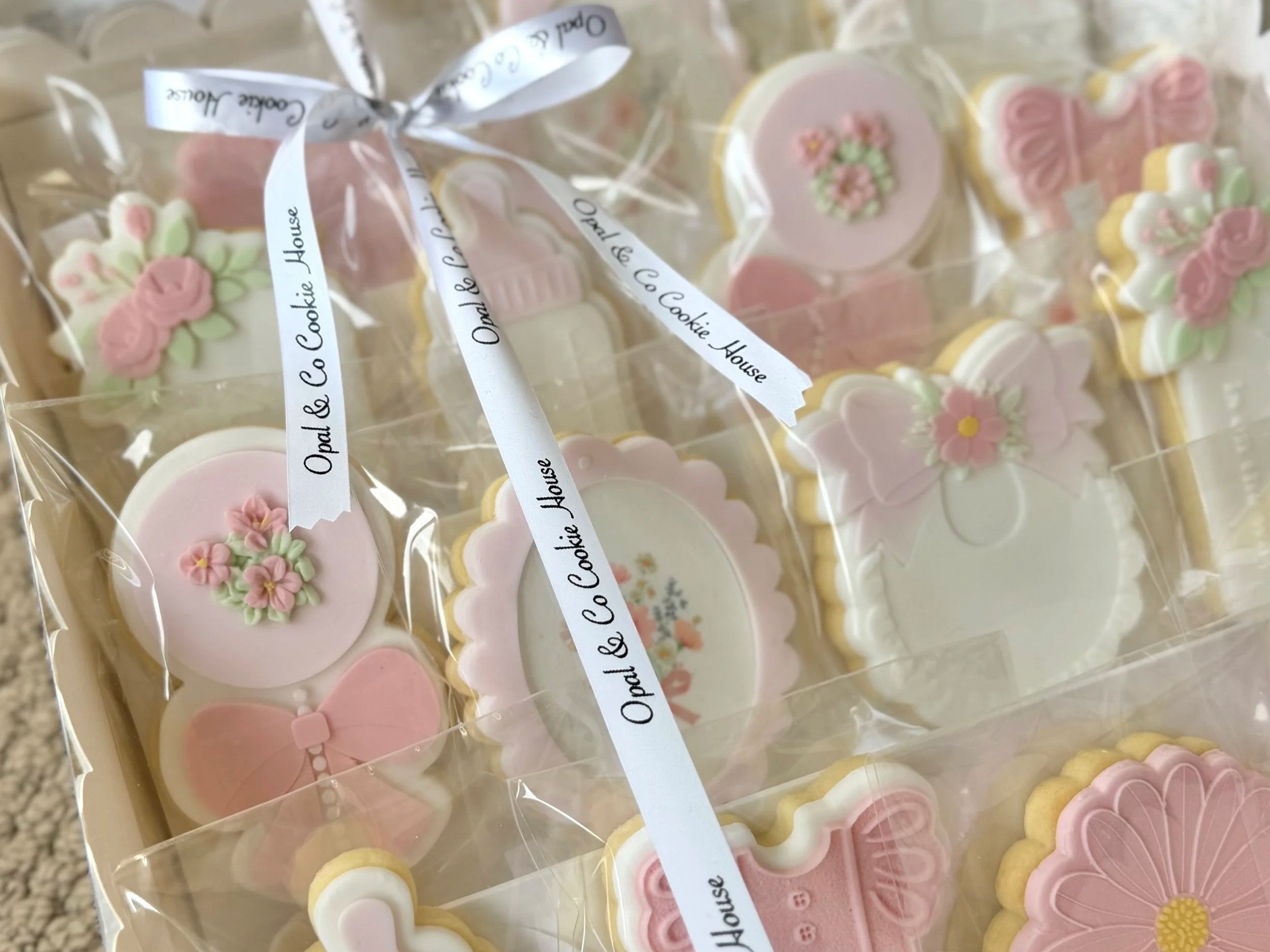 beautifully presented baby shower cookies