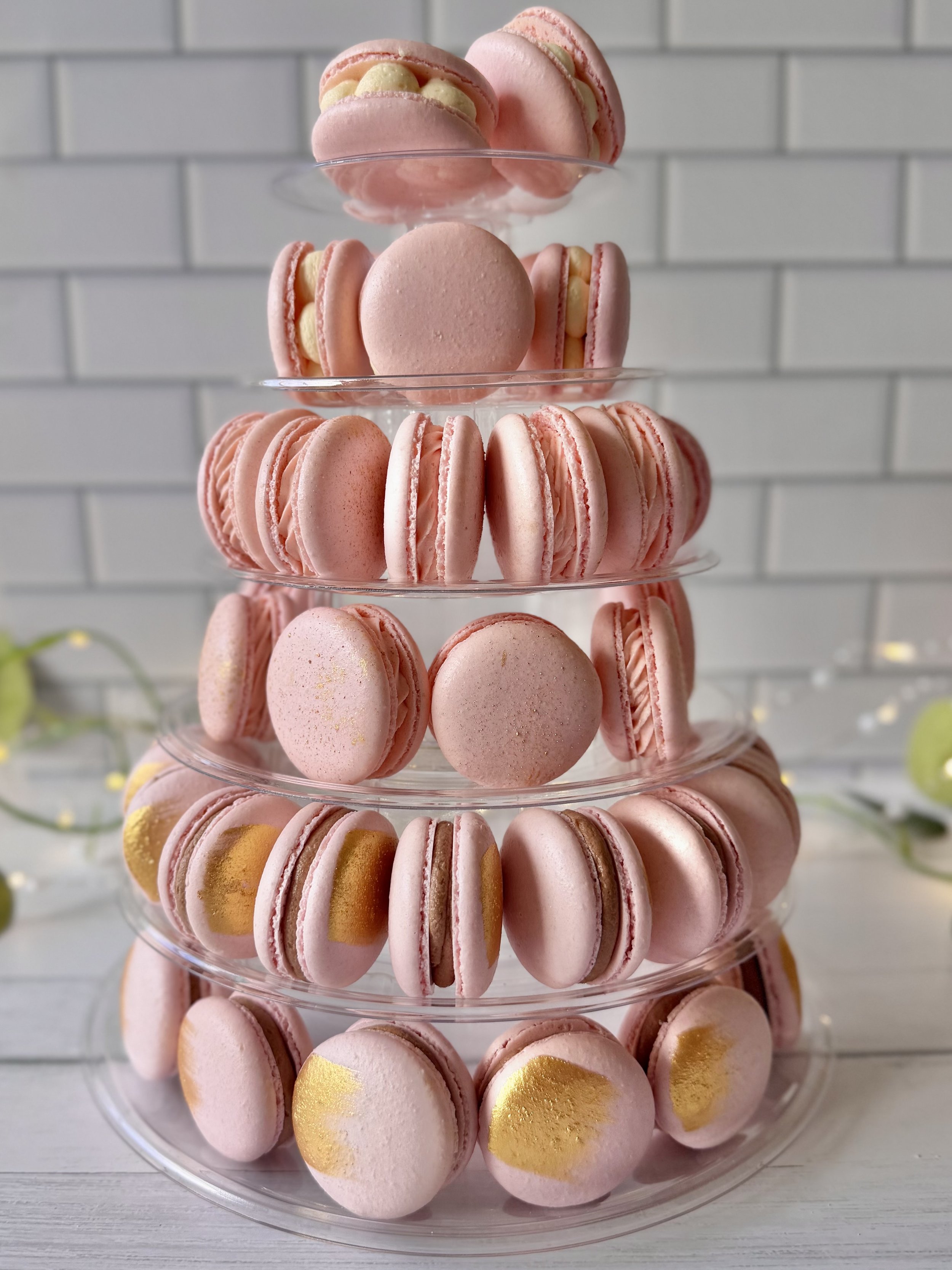 Blush pink custom macarons with vanilla, strawberries and cream, and Nutella fillings, handmade in Bowral in the Southern Highlands NSW