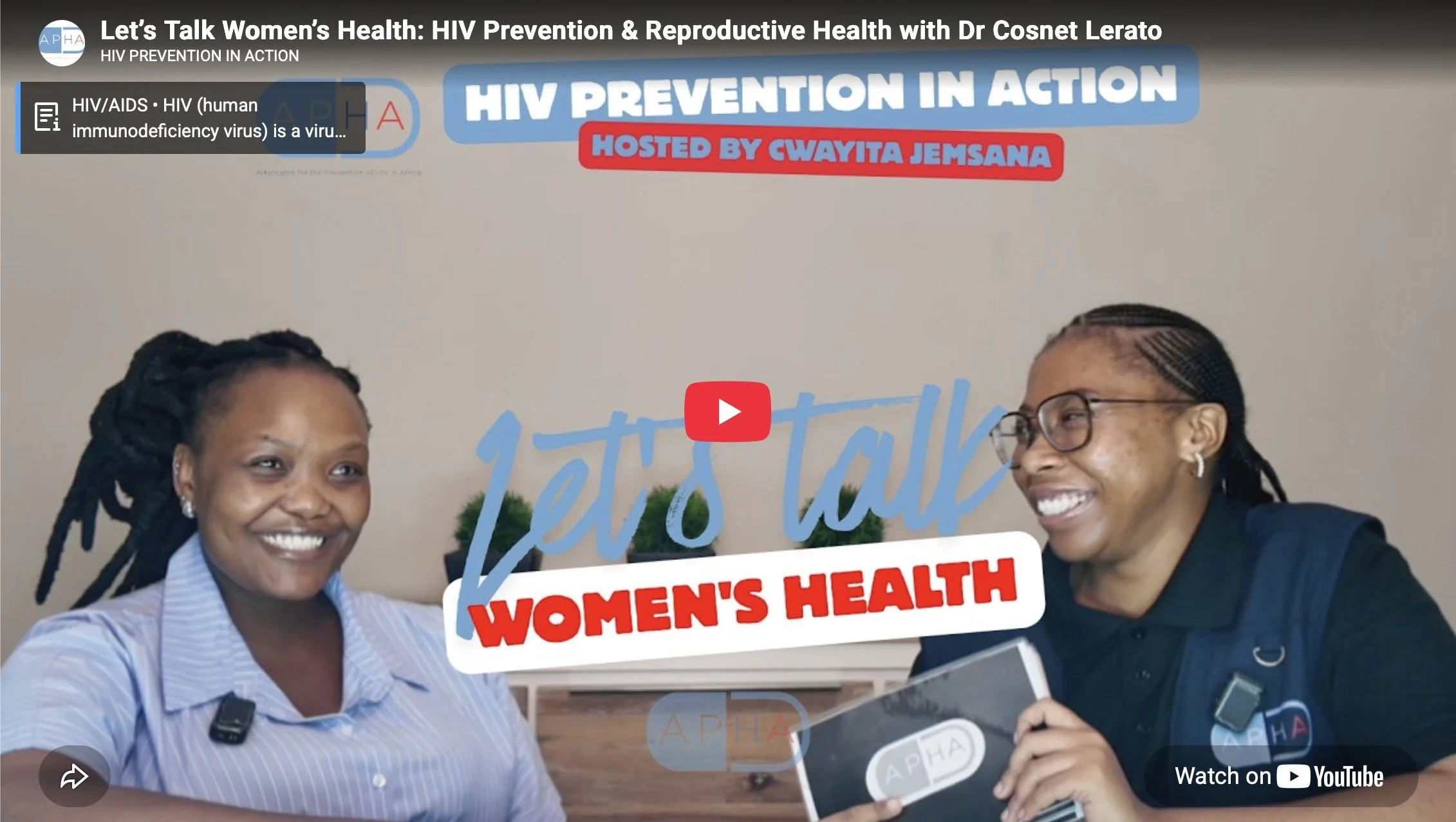 [Podcast]Let’s Talk Women’s Health: HIV Prevention &amp; Reproductive Health with Dr Cosnet Lerato