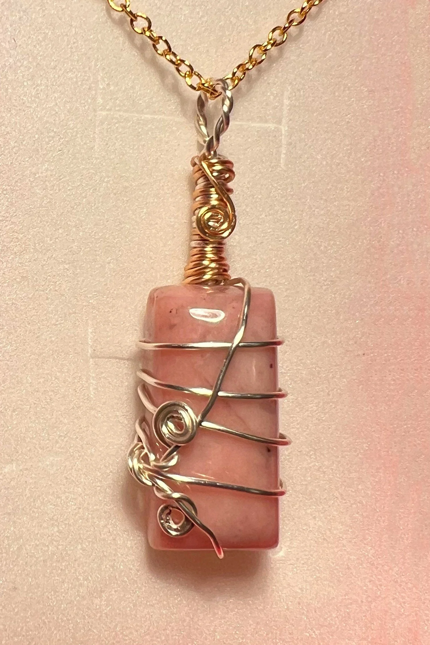 Pink Opal Wire-Wrapped Pendant