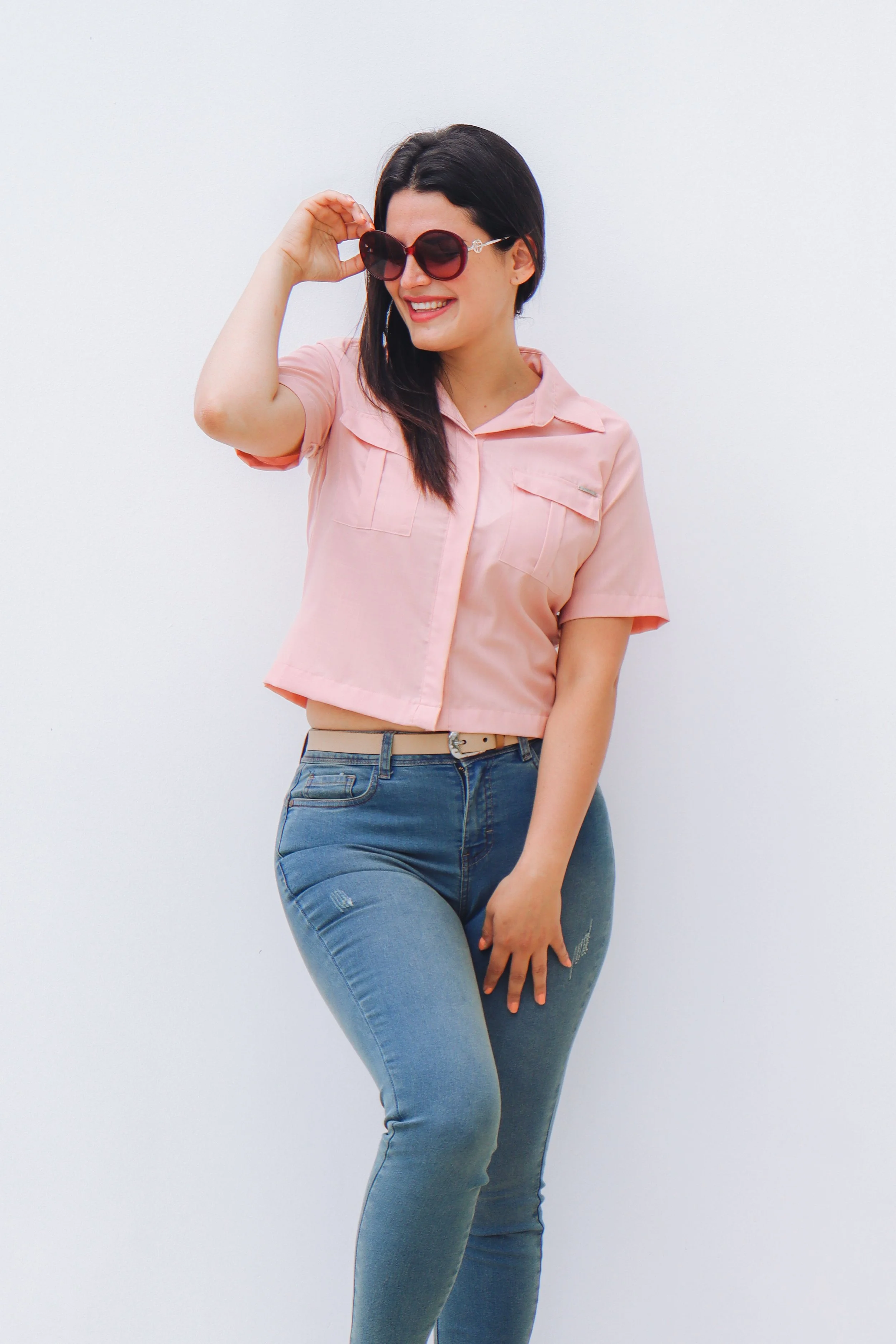 Pink Cropped Short Sleeve Shirt