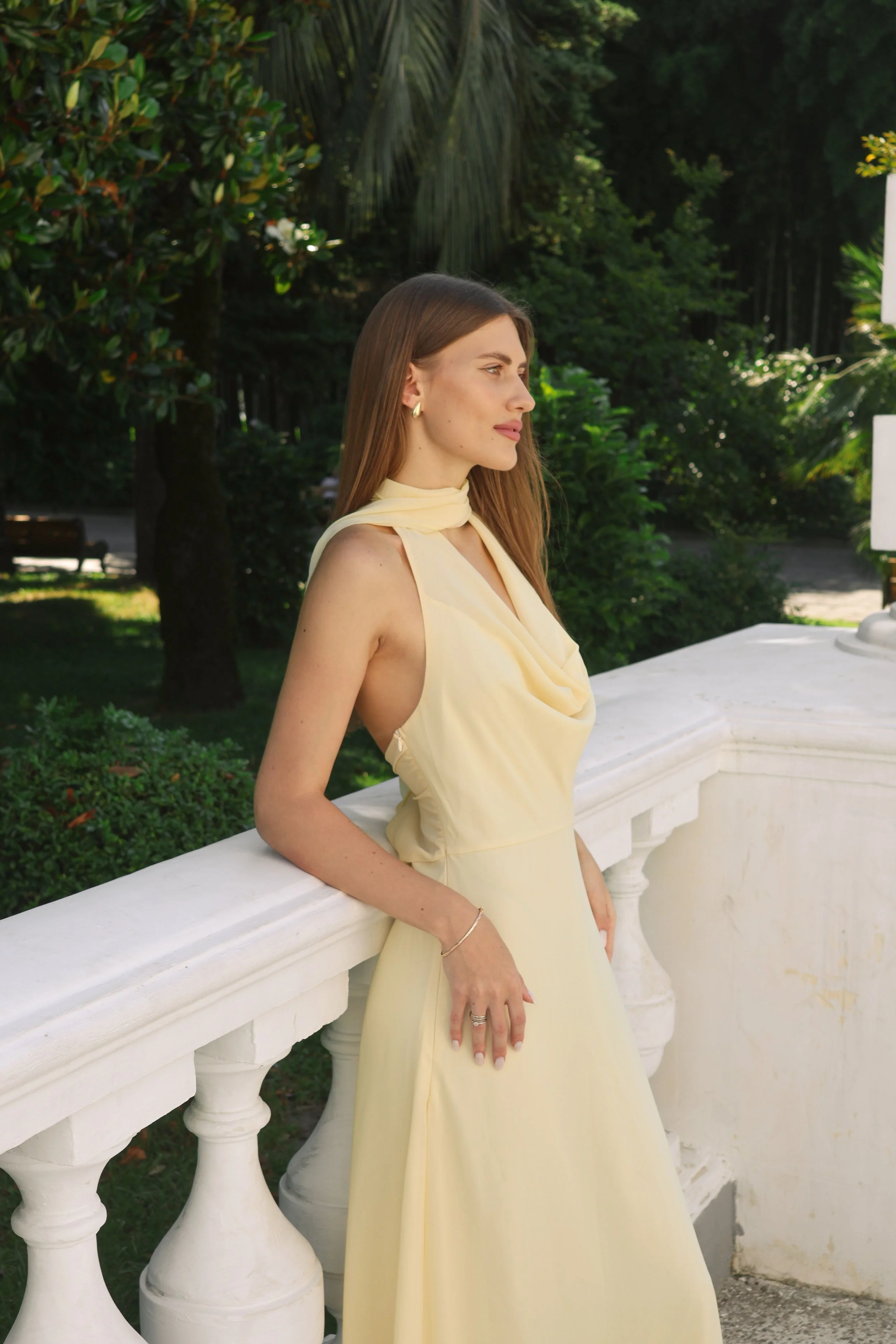 Light Yellow Check Backless Dress
