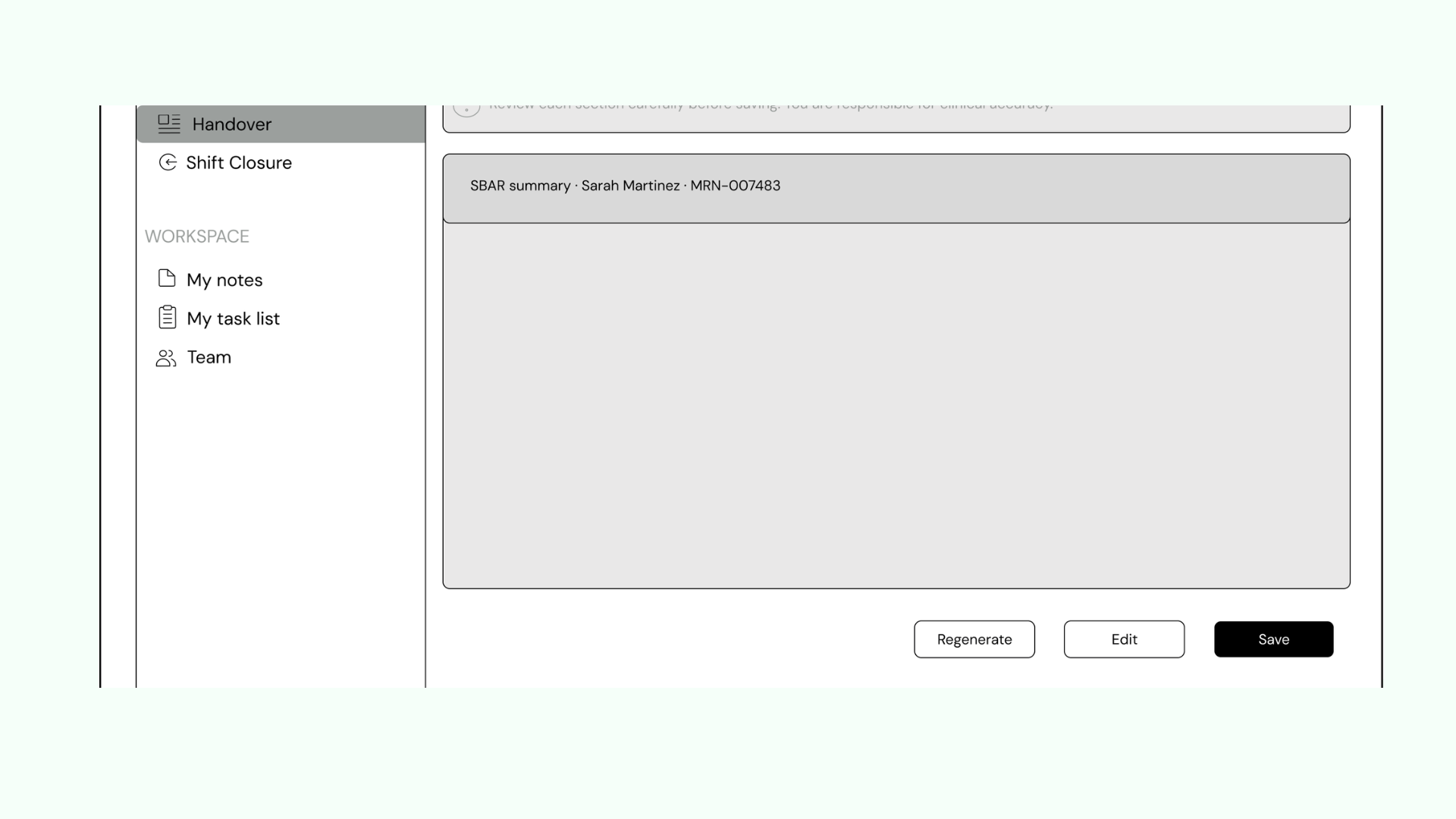 Intends to generate SBAR format in full, no accordion. 
