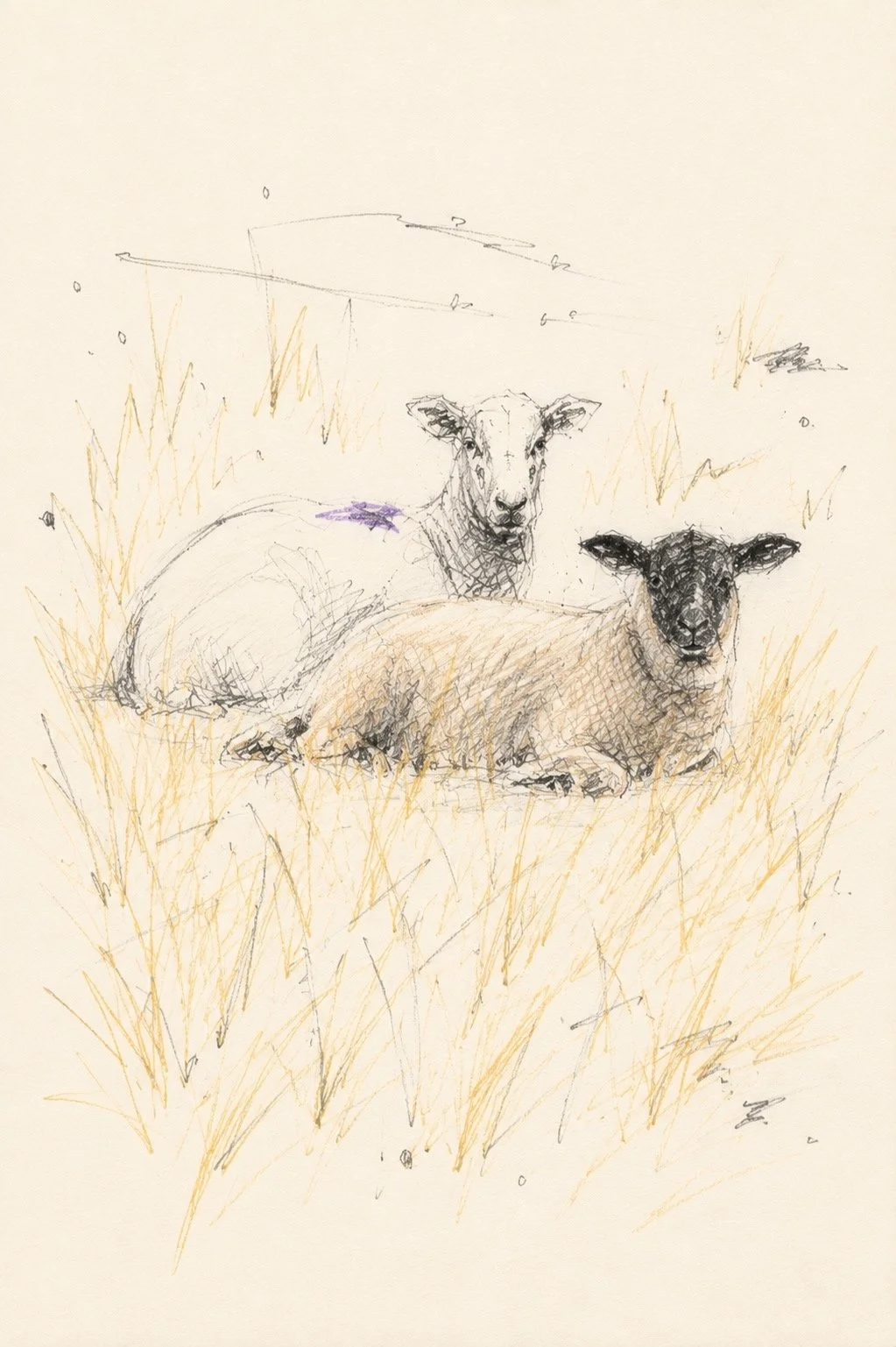 The long dry spell has turned the meadow the colour of straw, leaving only scattered patches of green where moisture still lingers. 