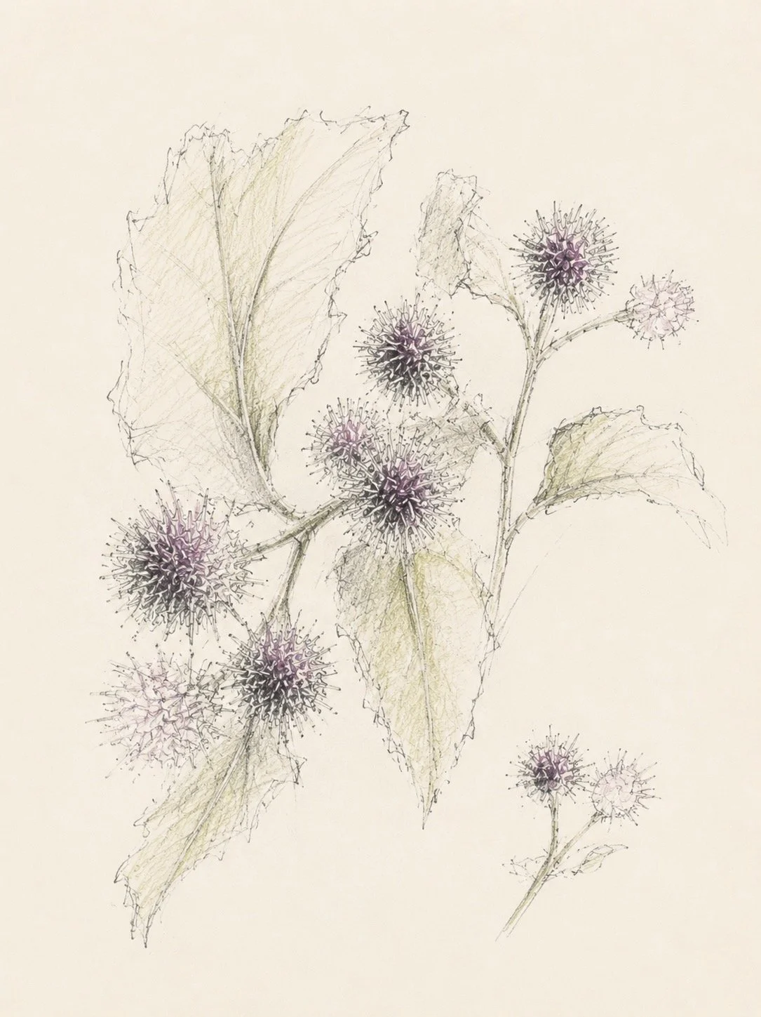 Burdock Burrs - better known to almost all dog walkers as sticky buds, burdock burrs are covered in tiny hooks that cling to fur, clothing and just about anything else they touch. 