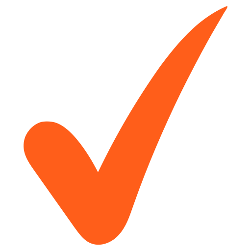 An orange check mark on a black background.