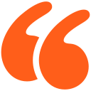 A quote mark icon, orange in color.