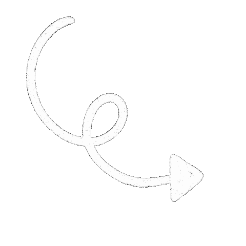 White arrow on a black background with a curly tail.
