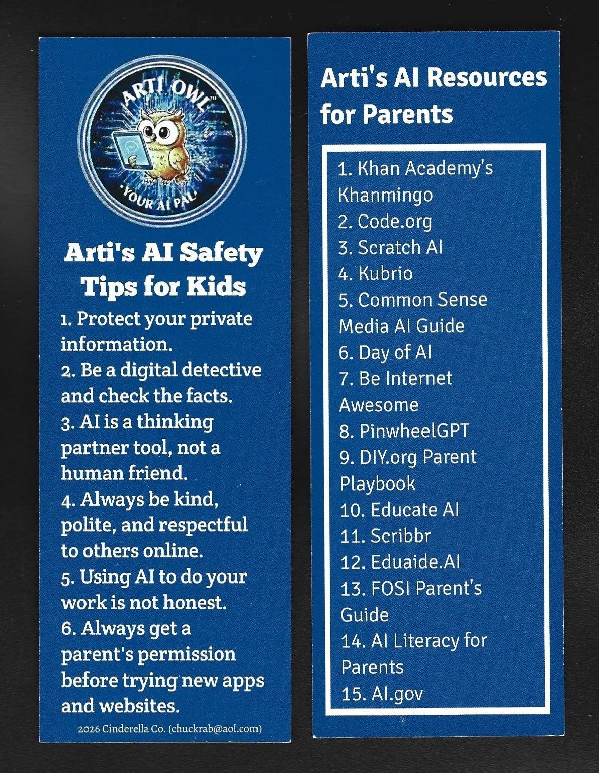 Arti Owl Kids' AI Safety & Parent Resource Bookmark
