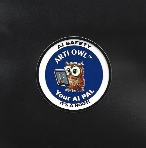 Arti Owl "AI Safety It's A Hoot!" Vinyl Sticker & Safety Guide Combo