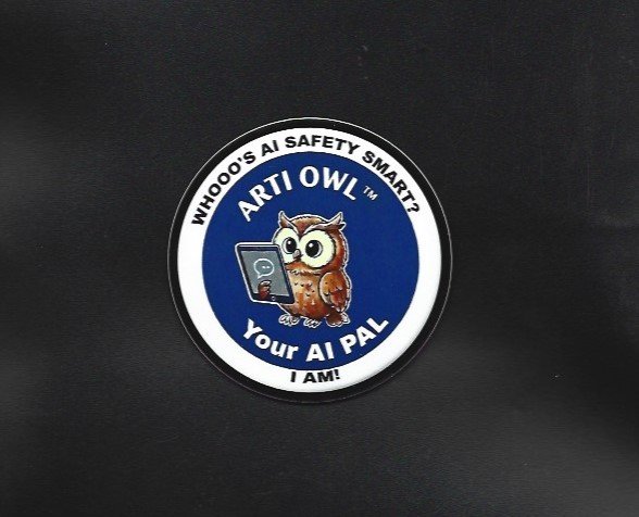 Arti Owl "Whooo's AI Safety Smart? I Am" Vinyl Sticker &  Safety Guide Combo