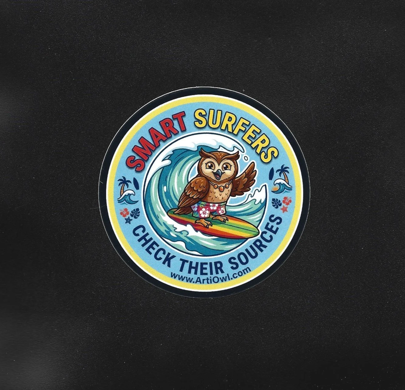 Arti Owl "Smart Surfers Check Their Sources" AI Literacy Sticker