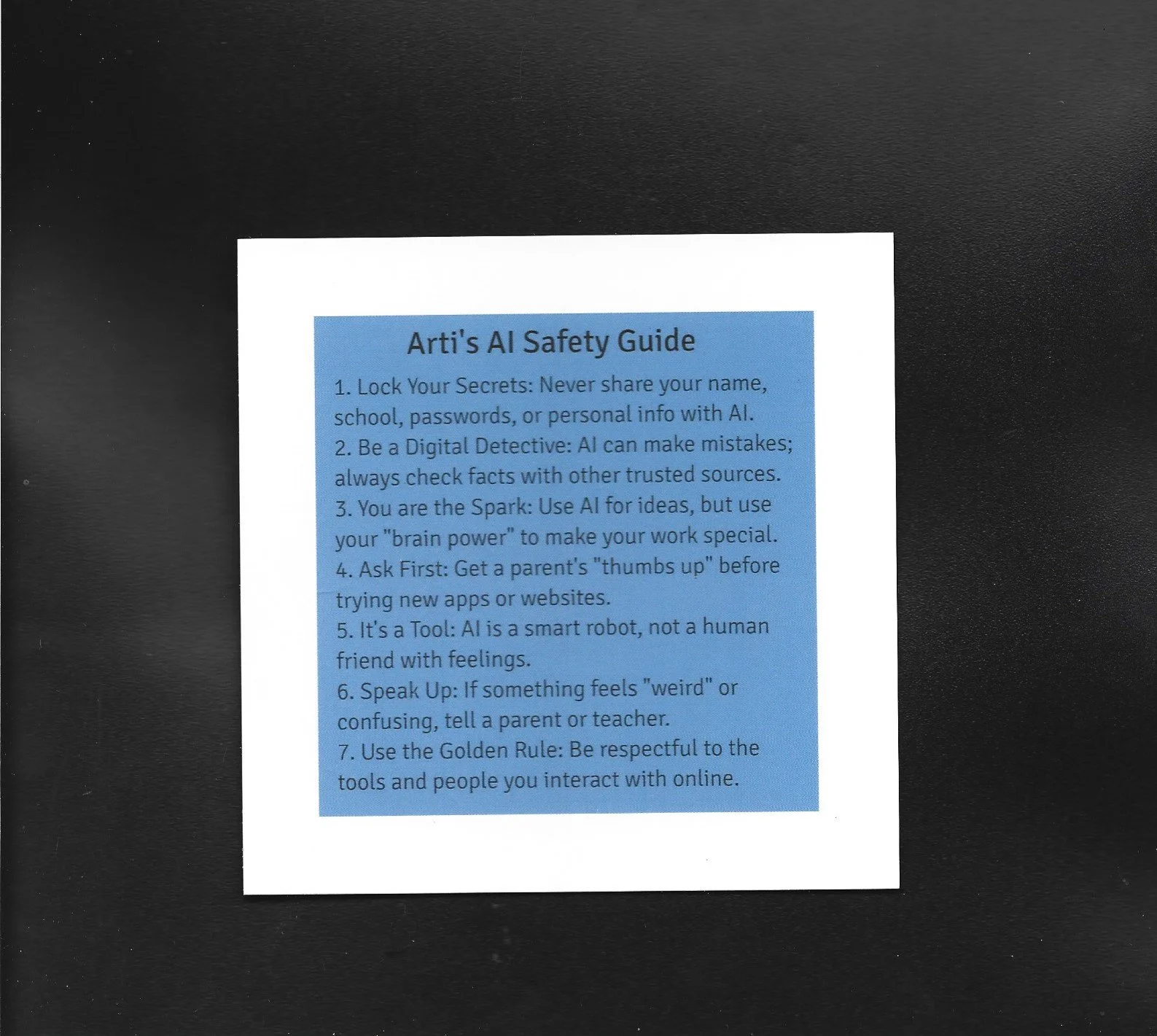 Arti's Owl Kids' AI Safety Guide Glossy Vinyl Card