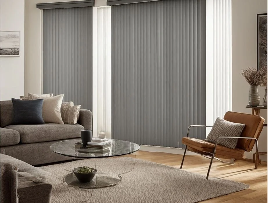 Living luxurious room with modern vertical blinds that reduces light and saves energy bills. Georgetown , Guyana.