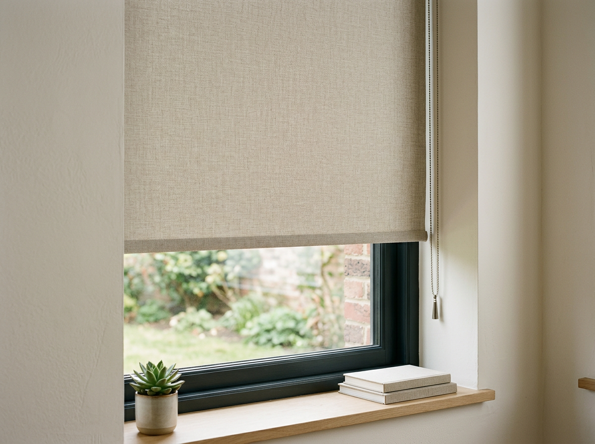 A light filtering roller shade in a living room in Georgetown , Guyana