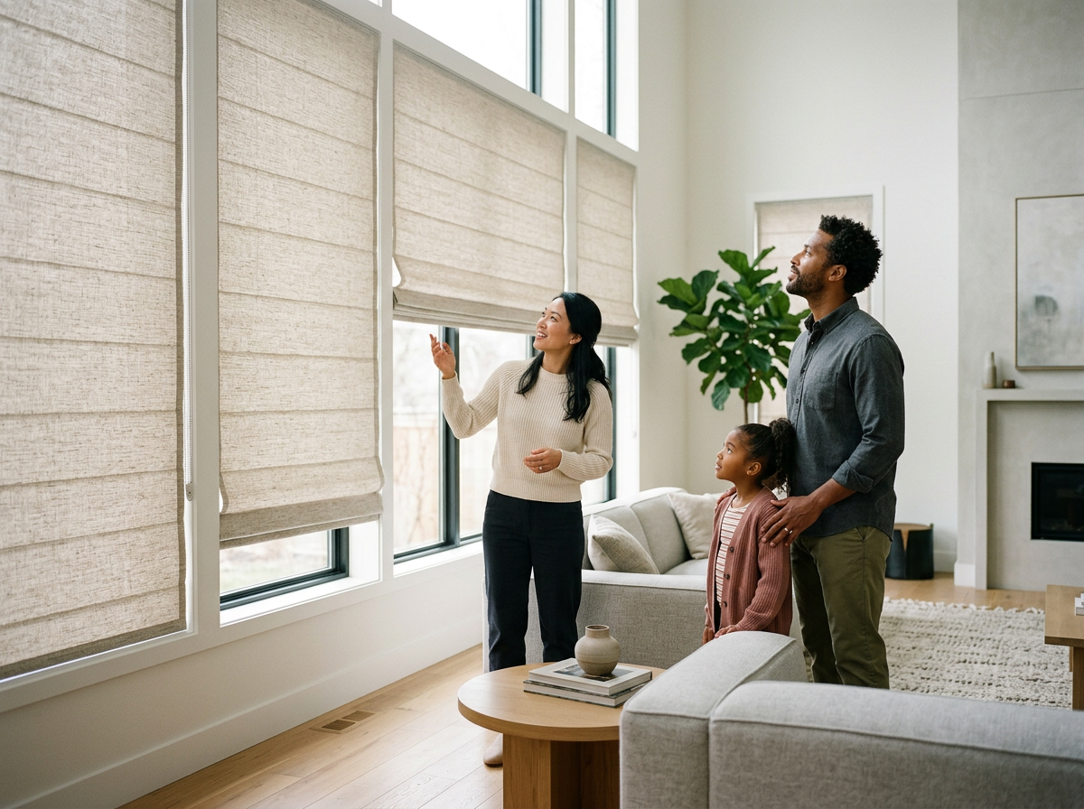 Another satisfied customer admires the blinds and shades that were procured by WINNK SHADES AND BLIND SOLUTIONS in Georgetown , Guyana