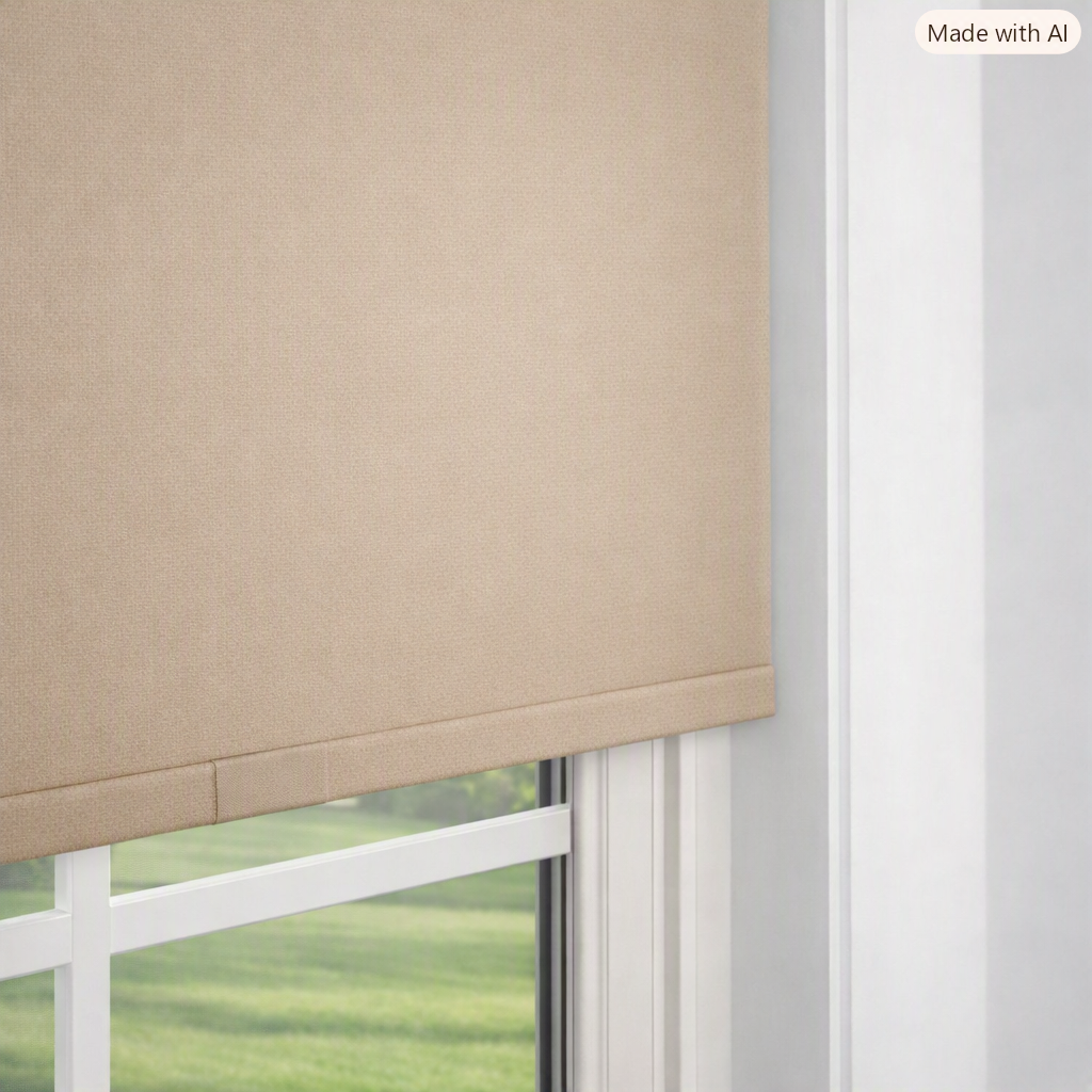 A roller shade that if operated with Lite cordless mechanism , professionally measured and installed in Georgetown , Guyana.