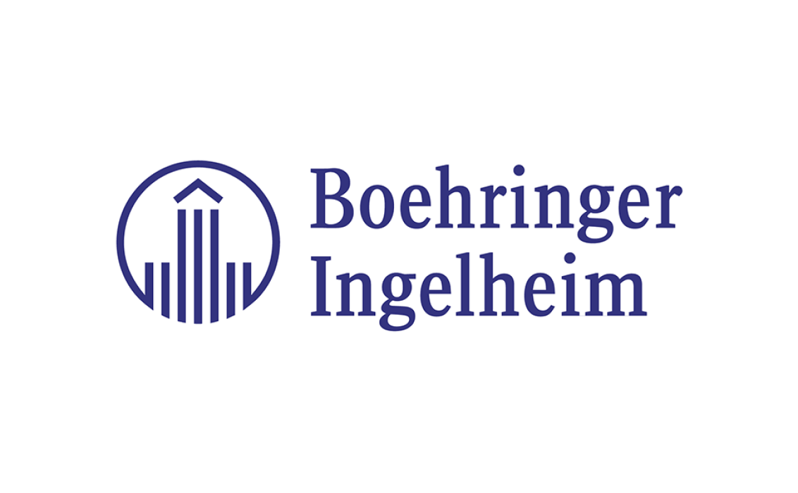 Boehringer Ingelheim logo with a stylized building icon to the left of the company name in blue text.