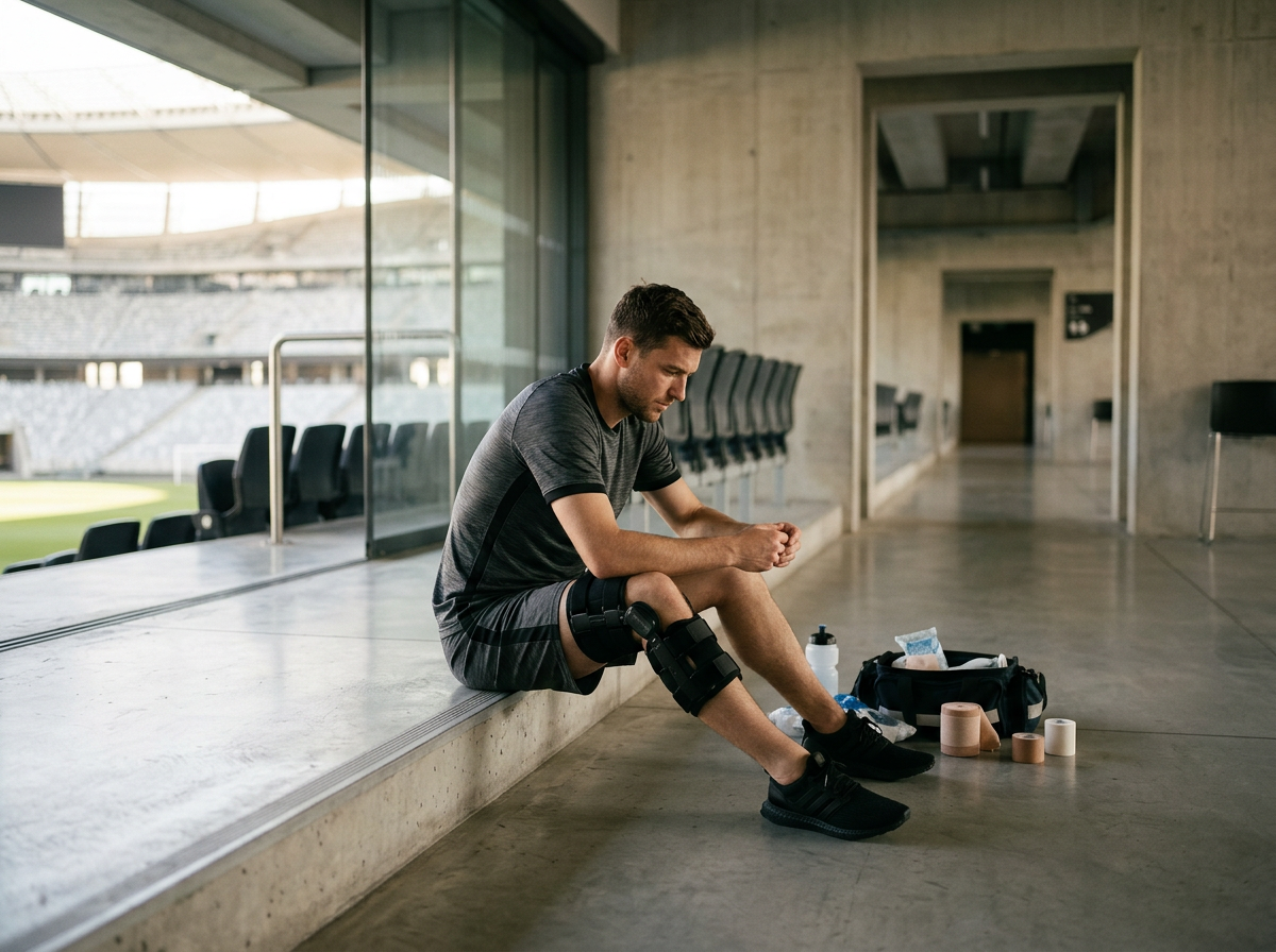 Professional footballer recovering from a serious injury in a professional football environment.