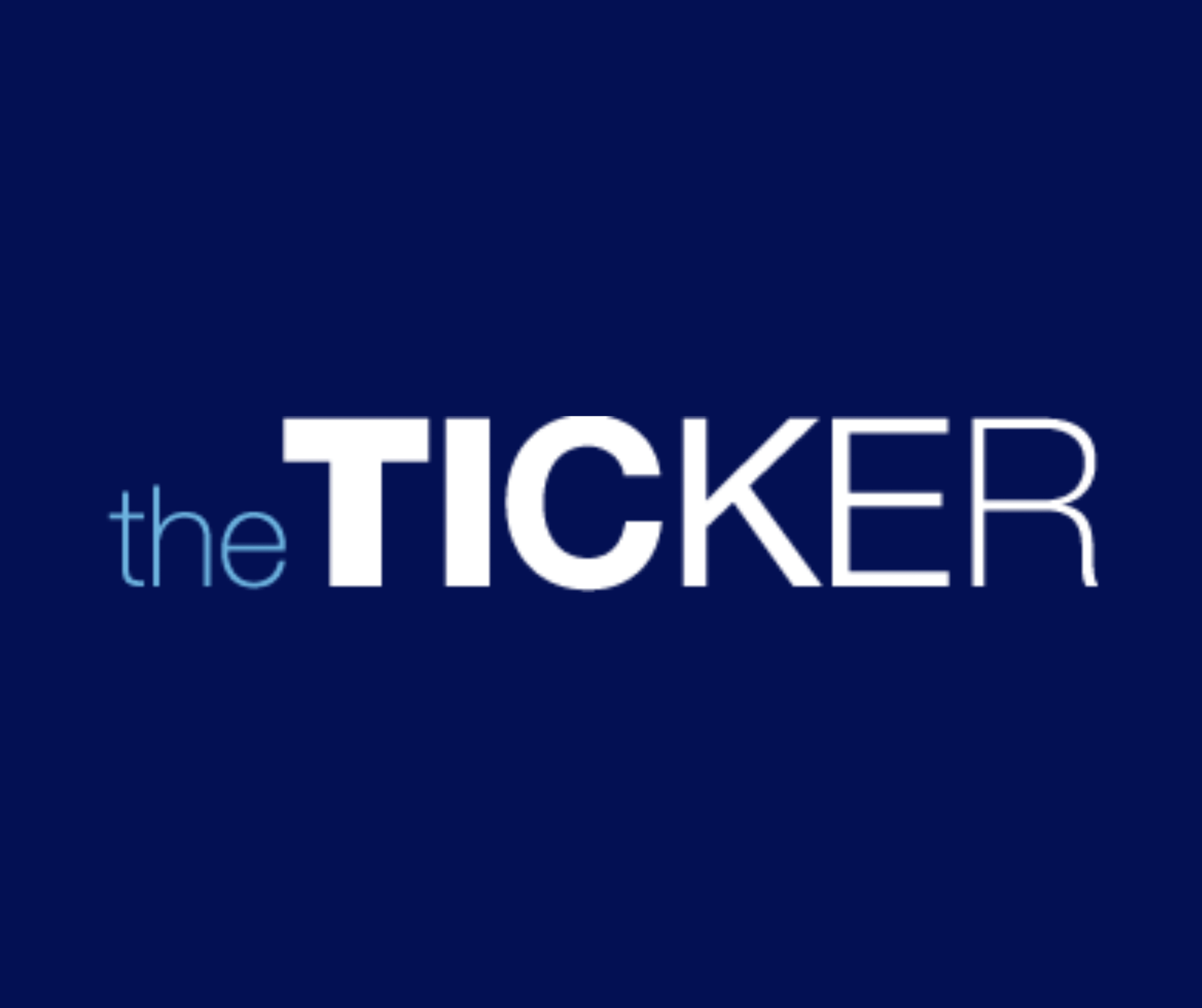The image shows a digital display with the words 'TICKET the' visible in large white and blue text on a dark blue background.