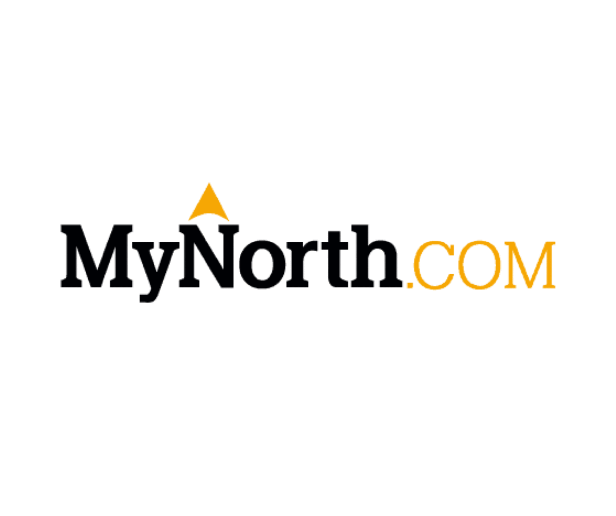Logo with the text 'MyNorth.com' in black and orange, featuring a stylized orange arrow shape above the letter 'N'.
