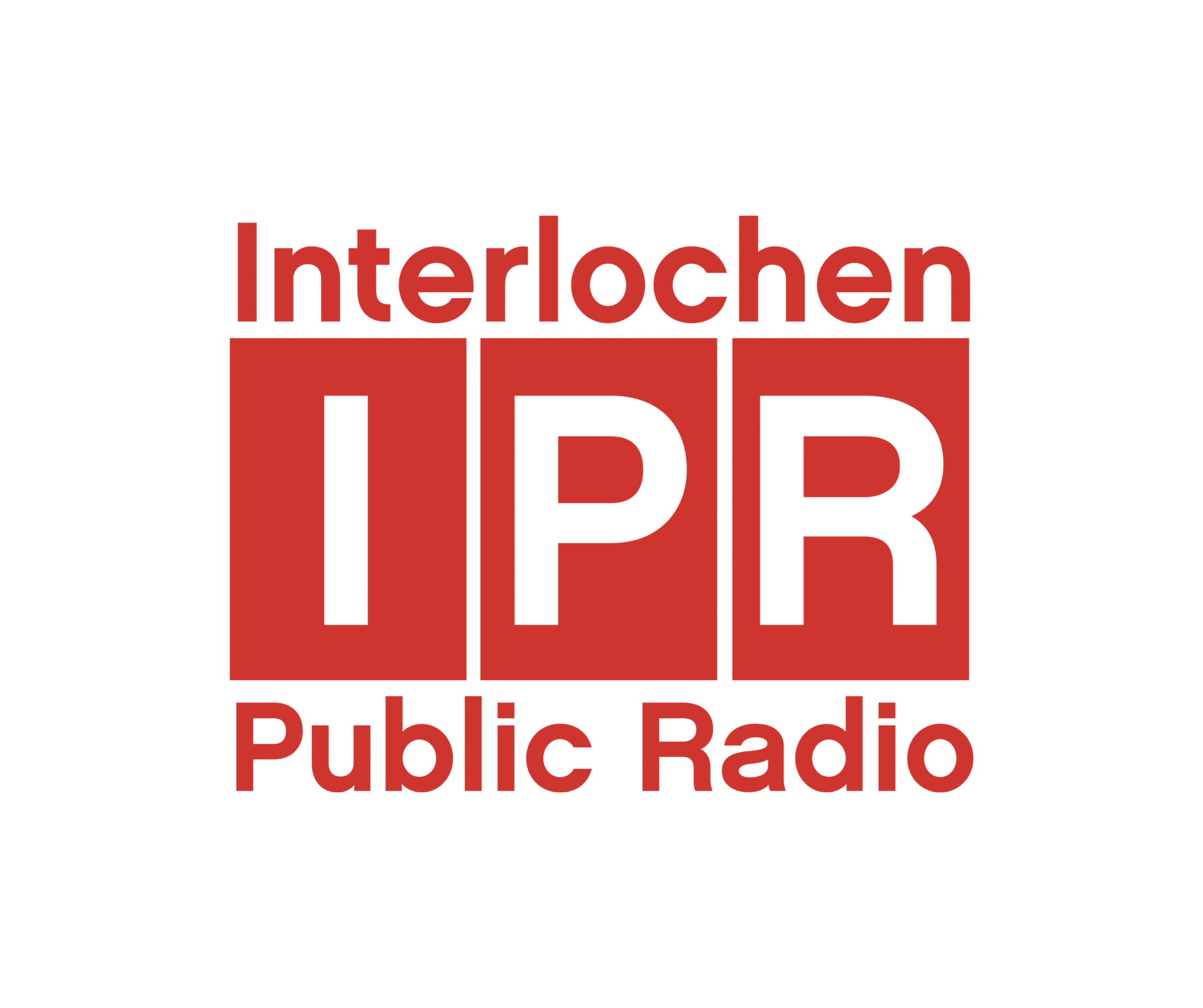 Red and white logo with the words 'Interlochen Public Radio' in bold letters.