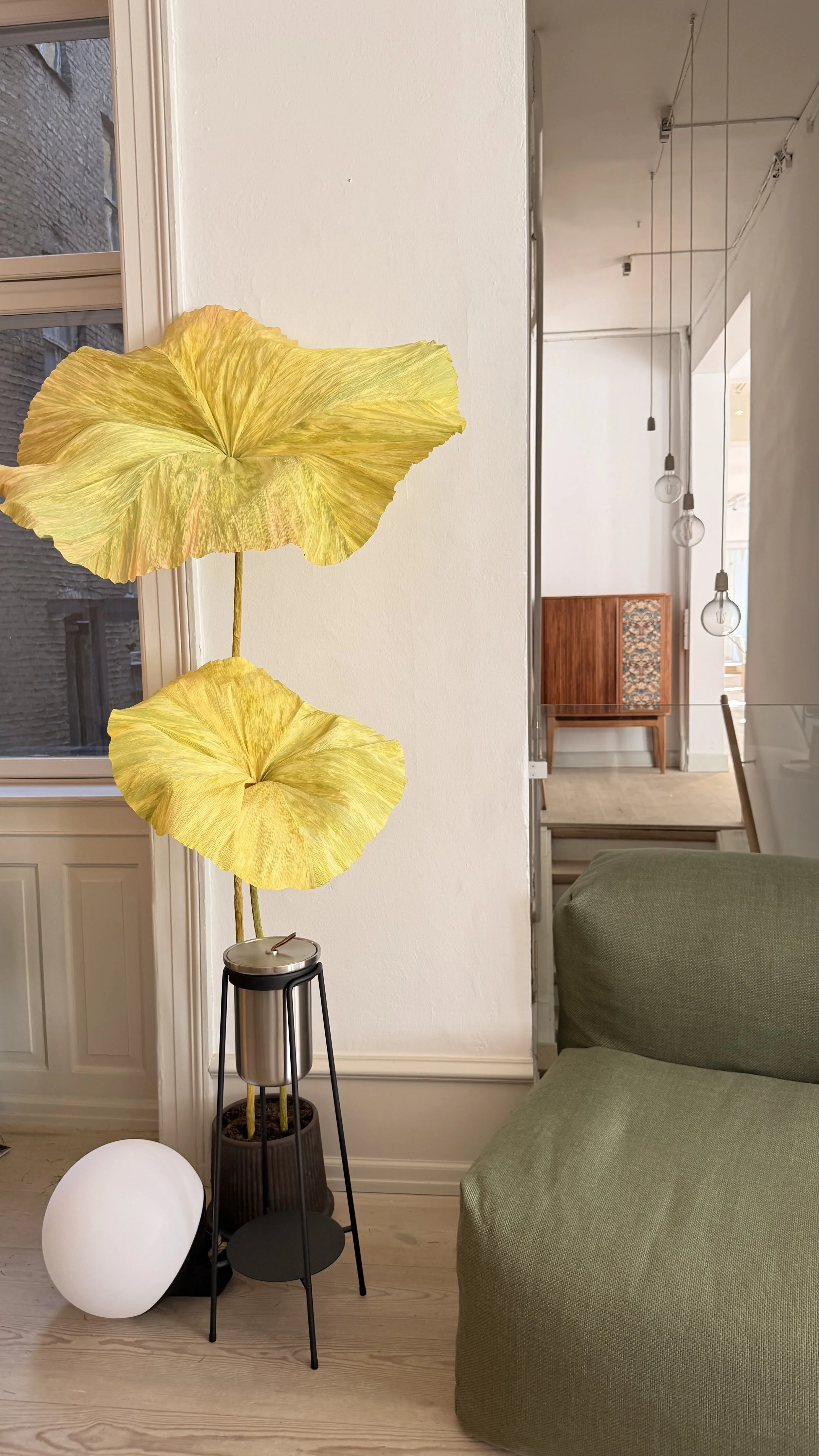 Bespoke giant handcrafted paper flower installation created for the SACKit showroom in Copenhagen