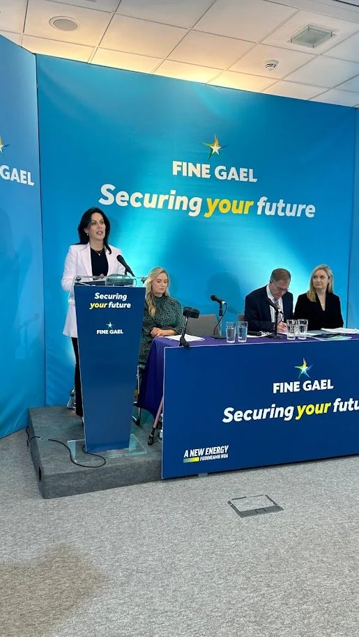 Minister Carroll MacNeill TD speaking at Fine Gael event