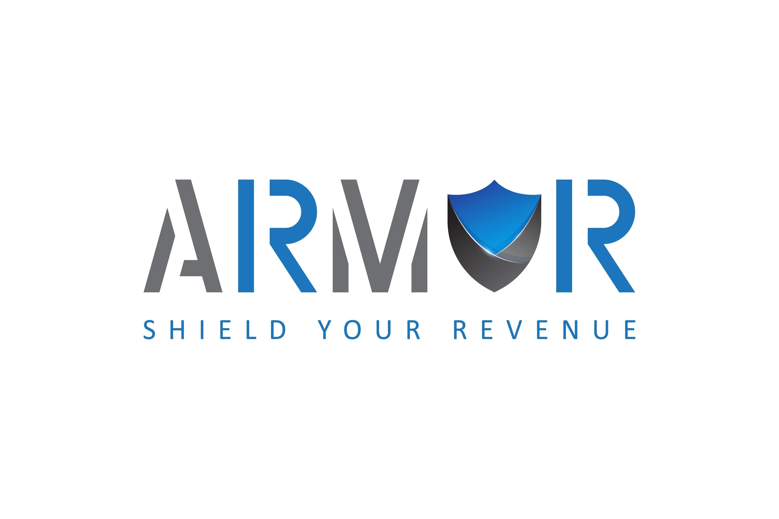 Logo for Armor Shield Your Revenue featuring a blue shield and blue and gray text, with the tagline "Shield Your Revenue".
