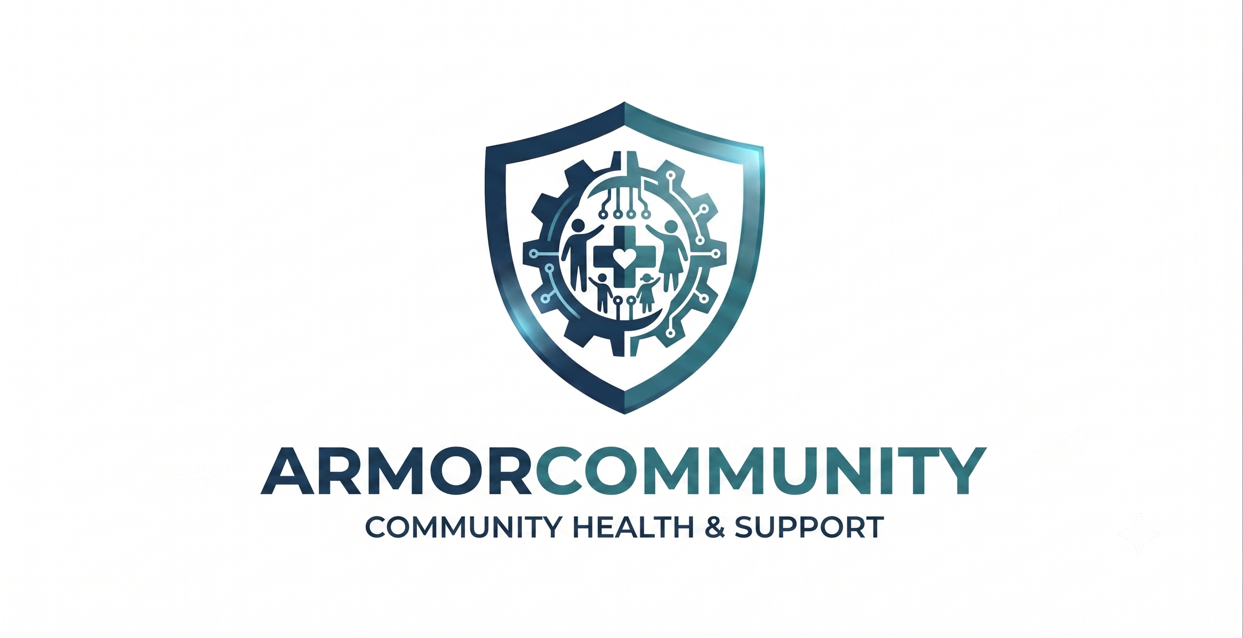 Armory Community logo featuring a shield with interconnected gears, a heart, and human figures, with the text 'ARMORY COMMUNITY' and 'COMMUNITY HEALTH & SUPPORT' underneath.