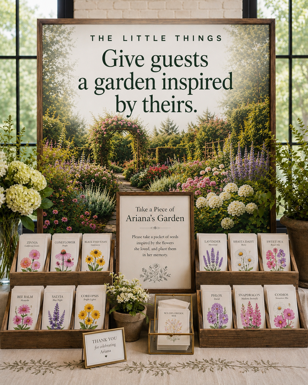 If they loved gardening, let guests take home packets of their favorite flowers or herbs. It's a beautiful celebration of life favor that continues to bloom long after the day has passed.