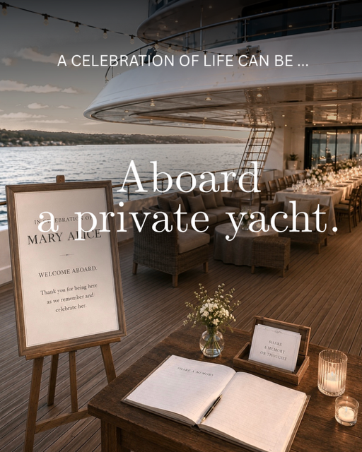 A private yacht celebration of life offers an unforgettable setting on the water, where family and friends can gather with beautiful views, meaningful conversation, and a peaceful atmosphere for a truly memorable memorial celebration.