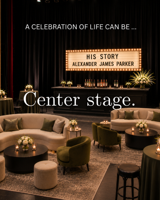 A theater celebration of life transforms the stage into a place for storytelling, music, and remembrance. A performance venue creates a dramatic and meaningful setting for a personalized celebration of life.