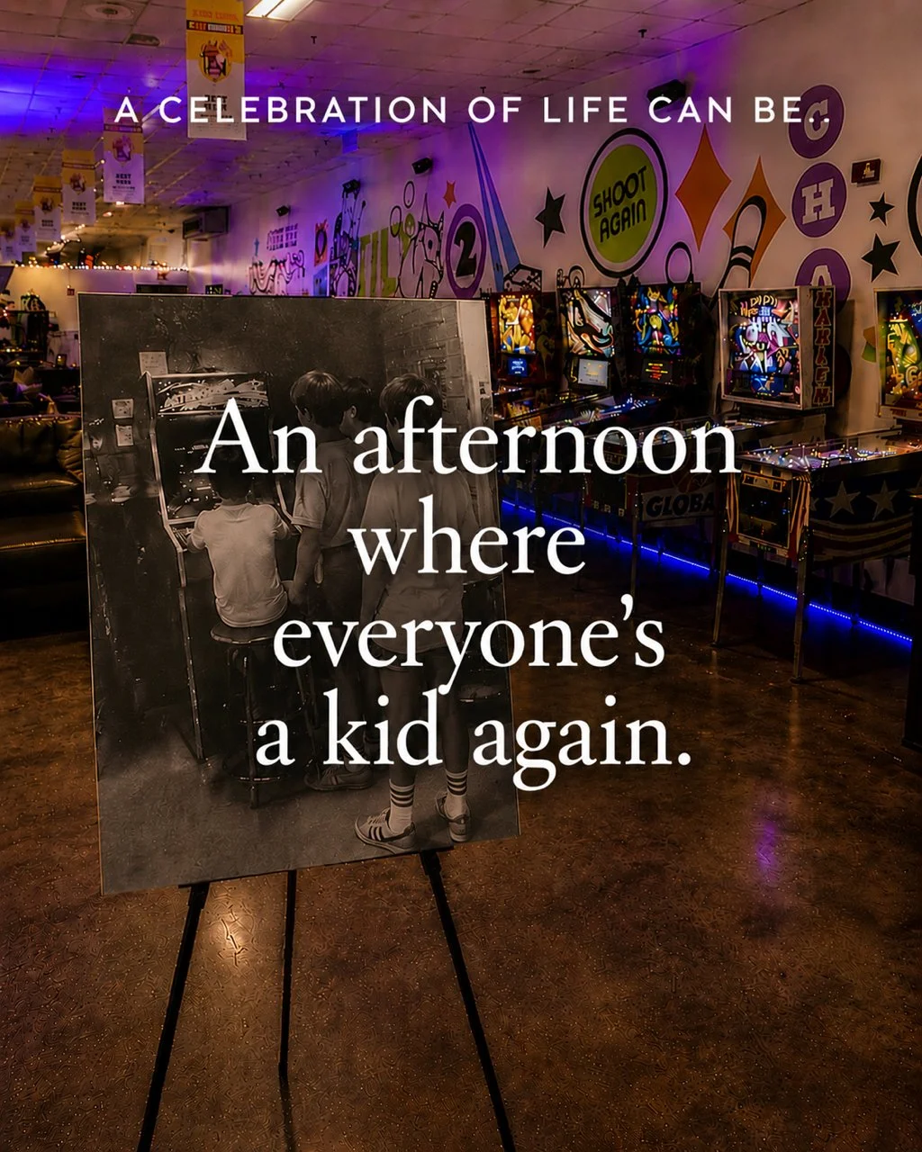 An arcade offers a playful and unexpected celebration of life idea for someone known for laughter and fun. Rather than a traditional gathering, guests can reconnect through games, conversation, and shared memories that celebrate the joy they brought 