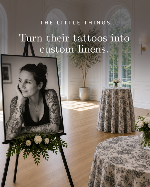 The artwork they chose to carry through life can inspire beautiful celebration of life decor. Incorporating tattoos into table linens, signage, or printed details creates subtle, deeply personal design touches.
