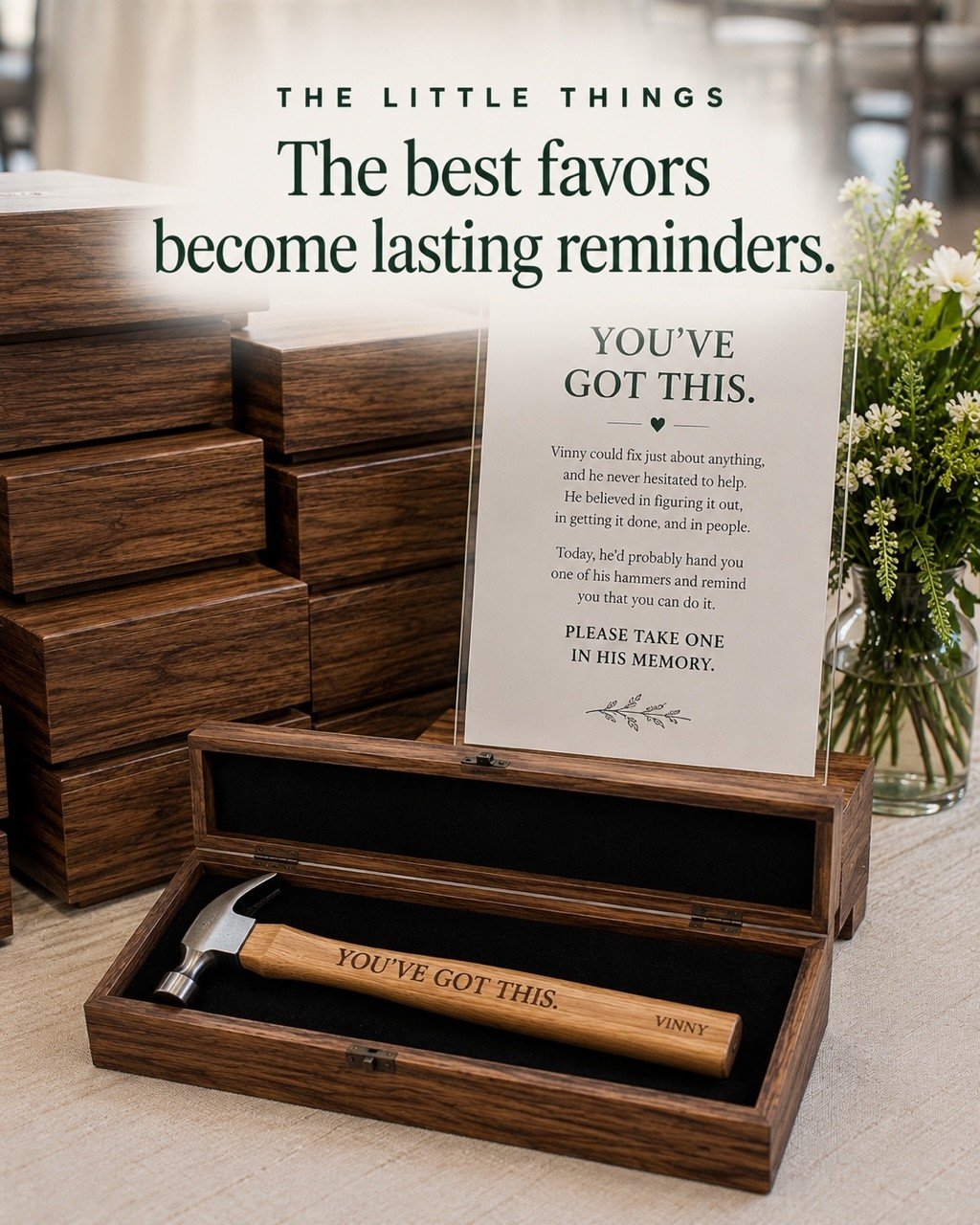 Thoughtful celebration of life favors become keepsakes guests use long after the event. A meaningful gift inspired by their personality keeps their memory present every day.