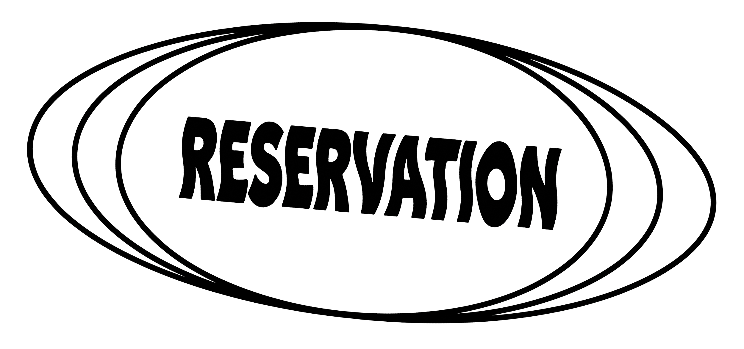 Mot réservé aux réservations écrit en blanc sur un fond noir avec plusieurs contours ovales.