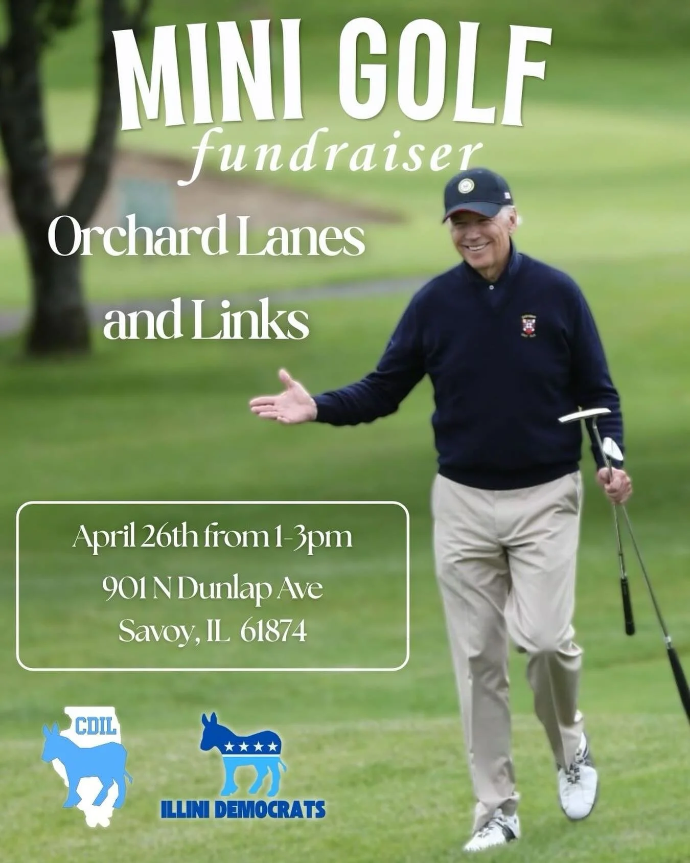 JOIN US APRIL 26 FOR OUR MINI GOLF FUNDRAISER THIS SUNDAY 1-3PM!⛳️🏌️
Support Illini Dems to get more opportunities for students to get involved!! 🫏🇺🇸💙

Link in bio!
$20 for students, $50 for community member, and more tiers to choose from! 💙

#
