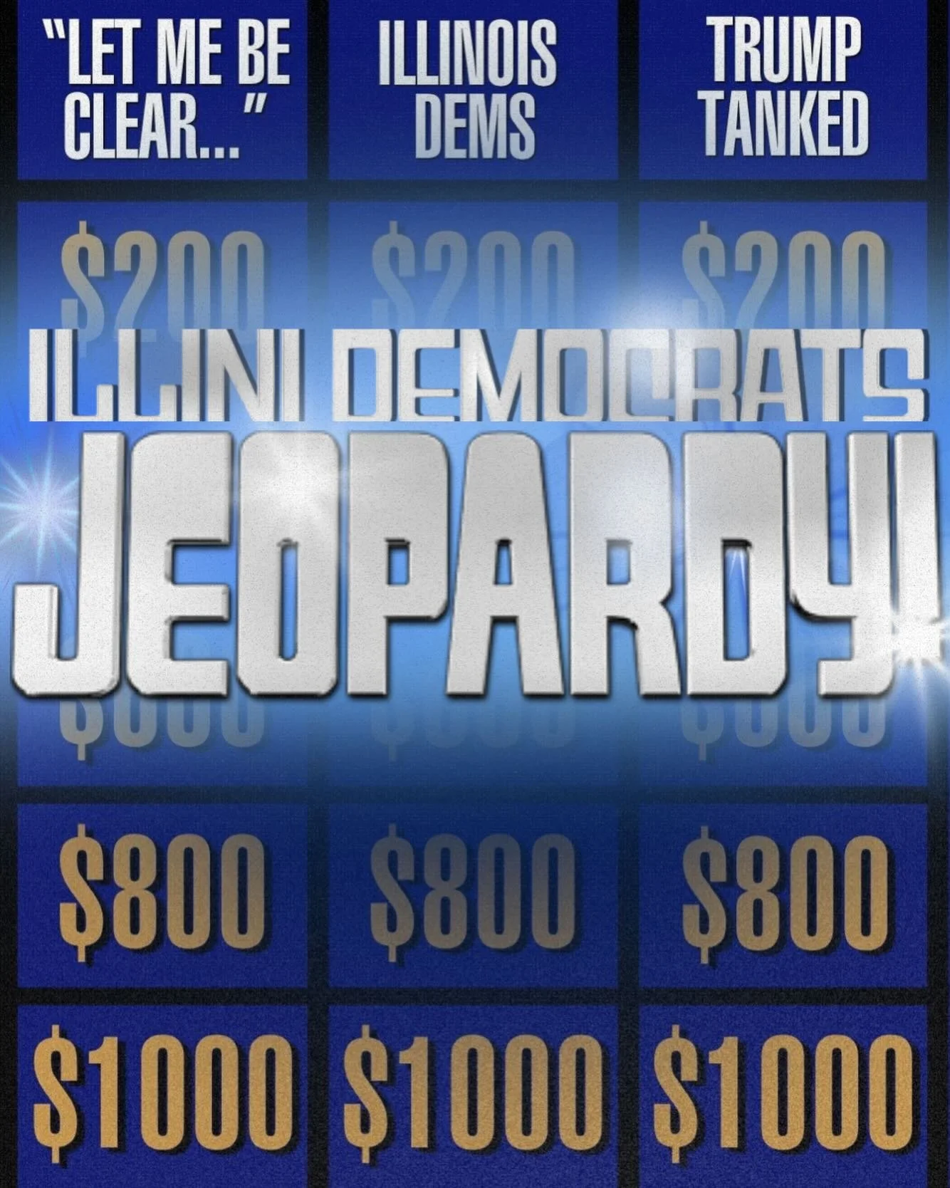 ‼️🚨THIS TUESDAY AT 6PM JOIN US FOR ILLINI DEMS JEOPARDY! 📍ARMORY ROOM 432 🐓🍗 WINGS WILL BE PROVIDED 🍗‼️🔥