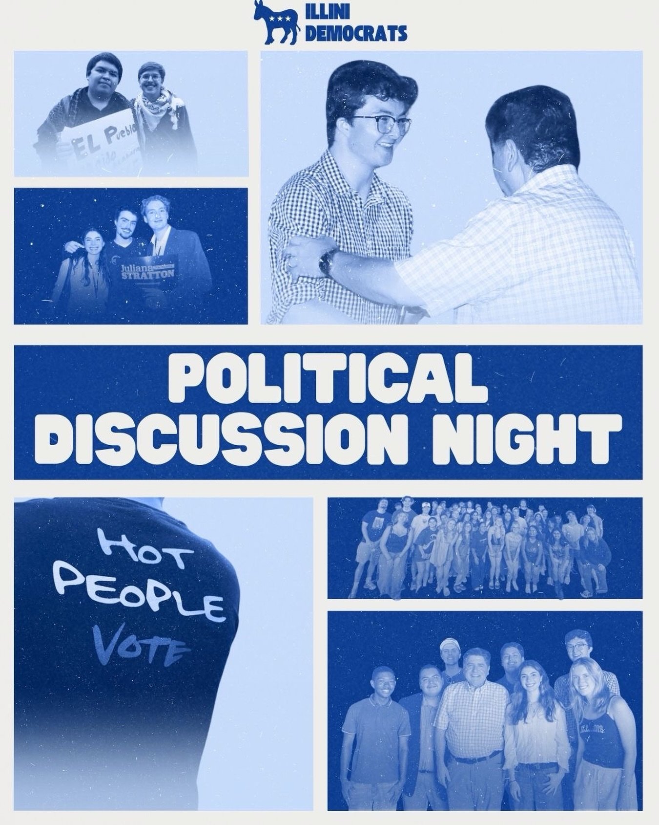 HEY ILLINI DEMS! THIS TUESDAY FROM 6-7PM IN ROOM 🚨 302 ARCHITECTURE 🚨 WE ARE HAVING OUR POLITICAL DISCUSSION NIGHT. 

Come discuss and vote on committees for this semester, meet students and members of our exec, and get ready to talk about the soci