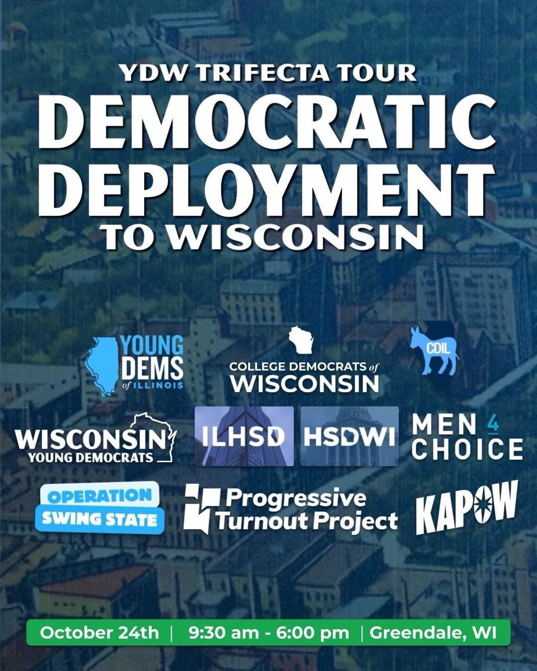 JOIN THE COLLEGE DEMOCRATS OF ILLINOIS TO FLIP WISCONSIN THIS MIDTERM!

In one of our biggest collabs to date, help us to deploy to Wisconsin to elect Democrats up and down the ballot. With more than half of our chapters participating, this is an exc