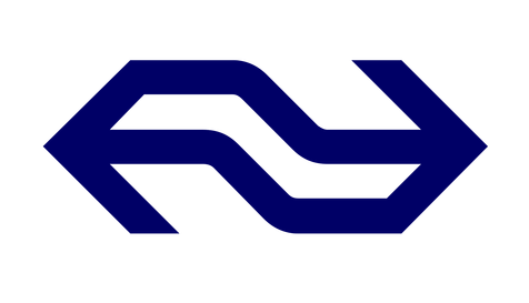 Logo van de Nederlandse Spoorwegen, bestaan uit een blauwe gestileerde NS-letters