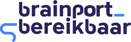 Logo van Brainport Bereikbaar met de tekst in blauwe en paarse kleuren.