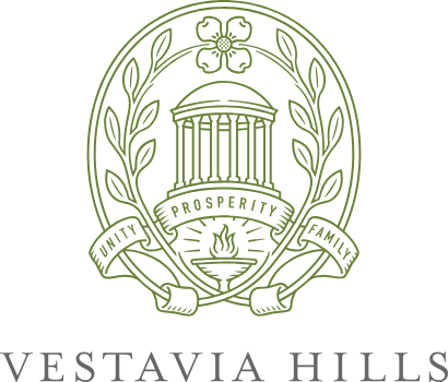 Logo of Vestavia Hills with a temple, laurel branches, and the words 'Prosperity' and 'VESTAVIA HILLS'.