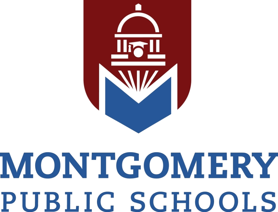 Montgomery Public Schools logo featuring a stylized open book and a building with a dome, with the school district name below.