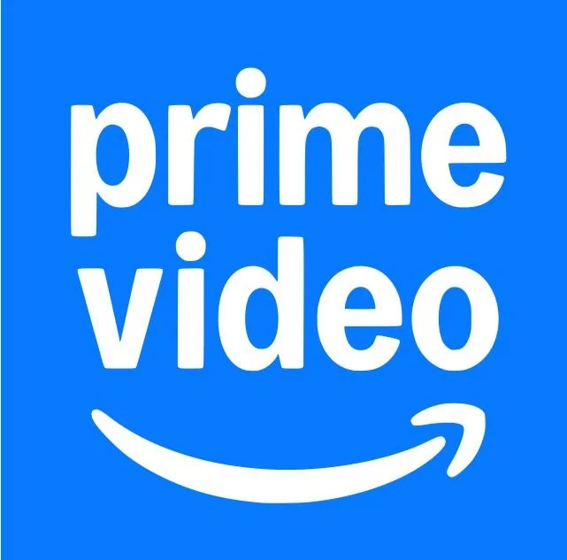 Amazon Prime Video logo with white text on a blue background and an arrow going from the 'e' in 'prime' to the 'o' in 'video'.