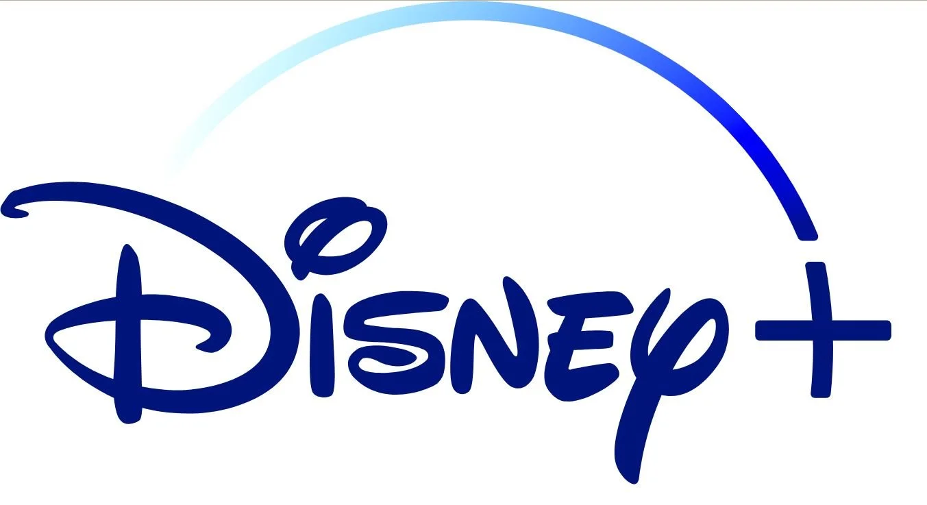 Disney+ logo with blue text and rainbow swoosh
